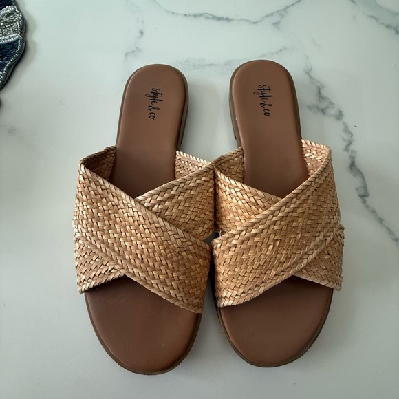 Style & Co. Women's Tan Woven Slide Sandals Size 7 - Picture 1 of 2